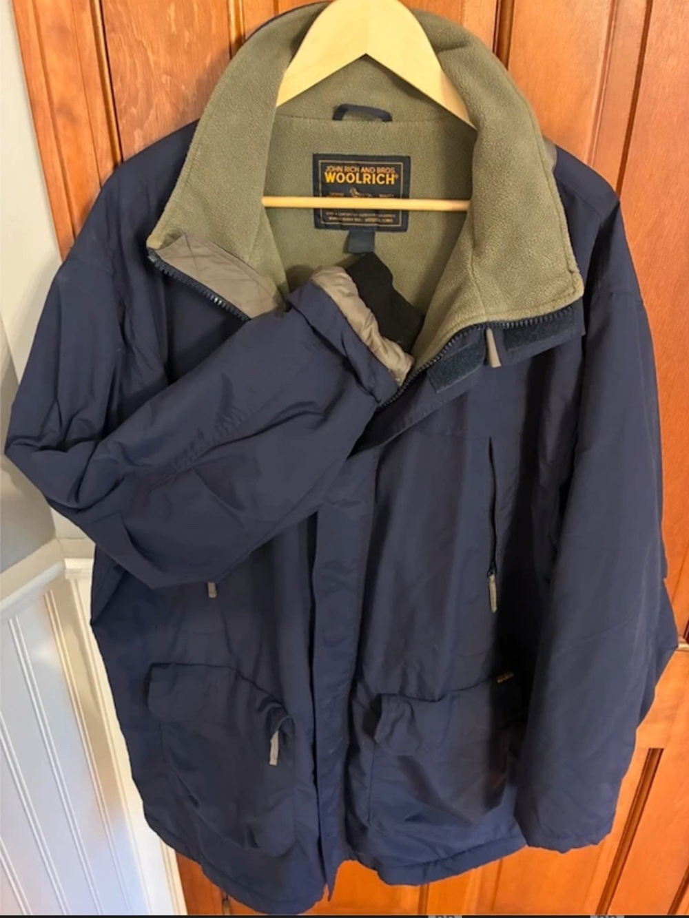 Woolrich John Rich & Bros Men’s XL Navy Fleece-Lined Hooded Jacket 15425